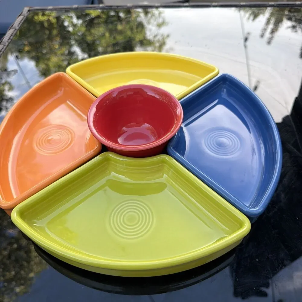 Fiestaware Relish Trays 5 Pc Set Fiesta Bright Colors Omni Inserts w/ Bowl